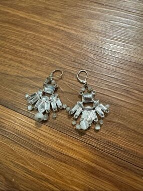 Silver and White Beaded Chandelier Earrings - Women Jewelry - vintage!